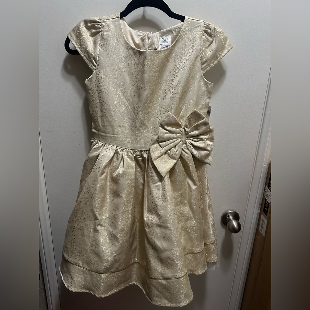Disney Elegant Gold Cream sparkle Kids Dress with Bow